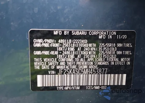 2021 Subaru Forester Limited from USA, damaged, VIN JF2SKASC5MH453877